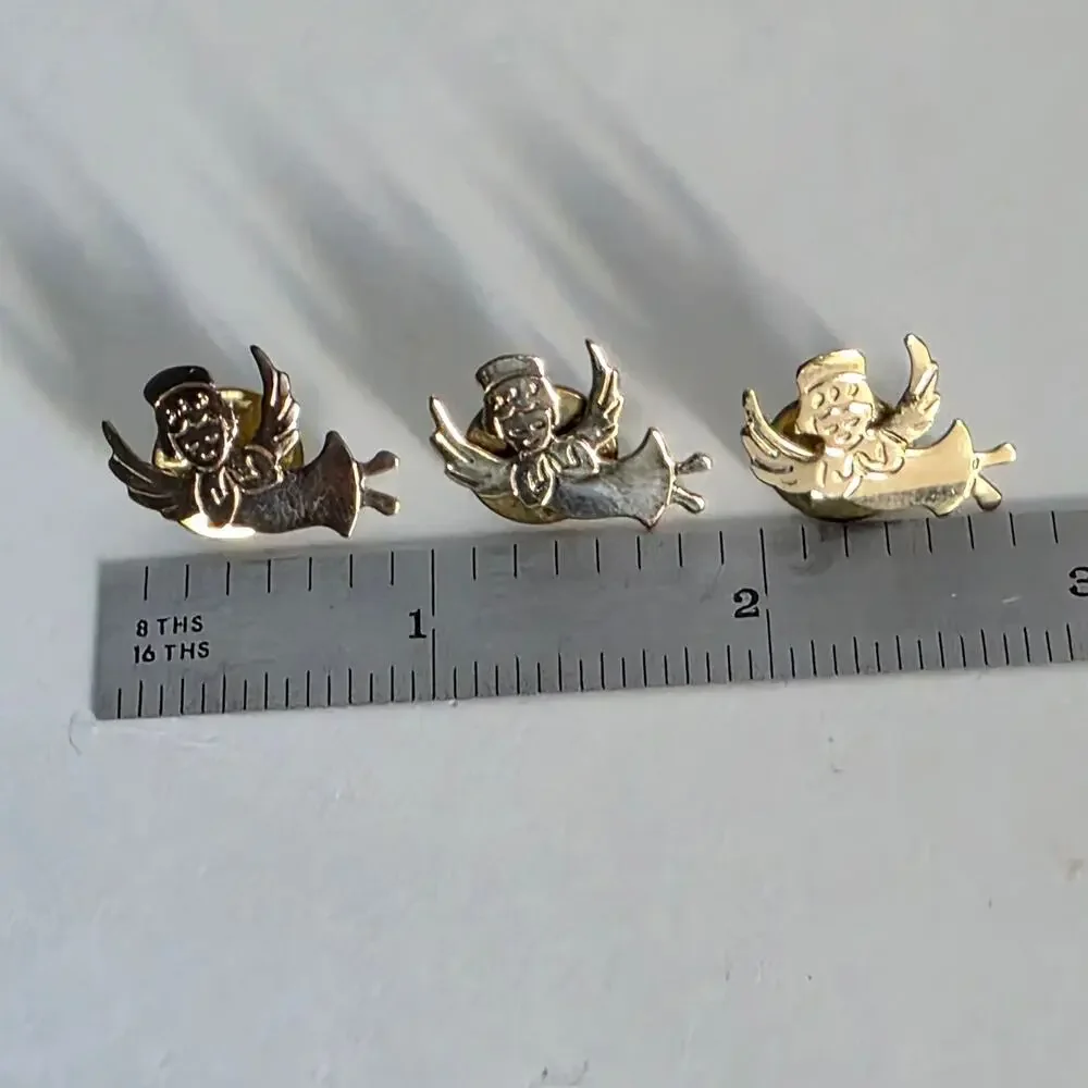 Vintage Gold Tone Angel Lapel Pins Lot of 3 Guardian Angel Tie Tack Brooch